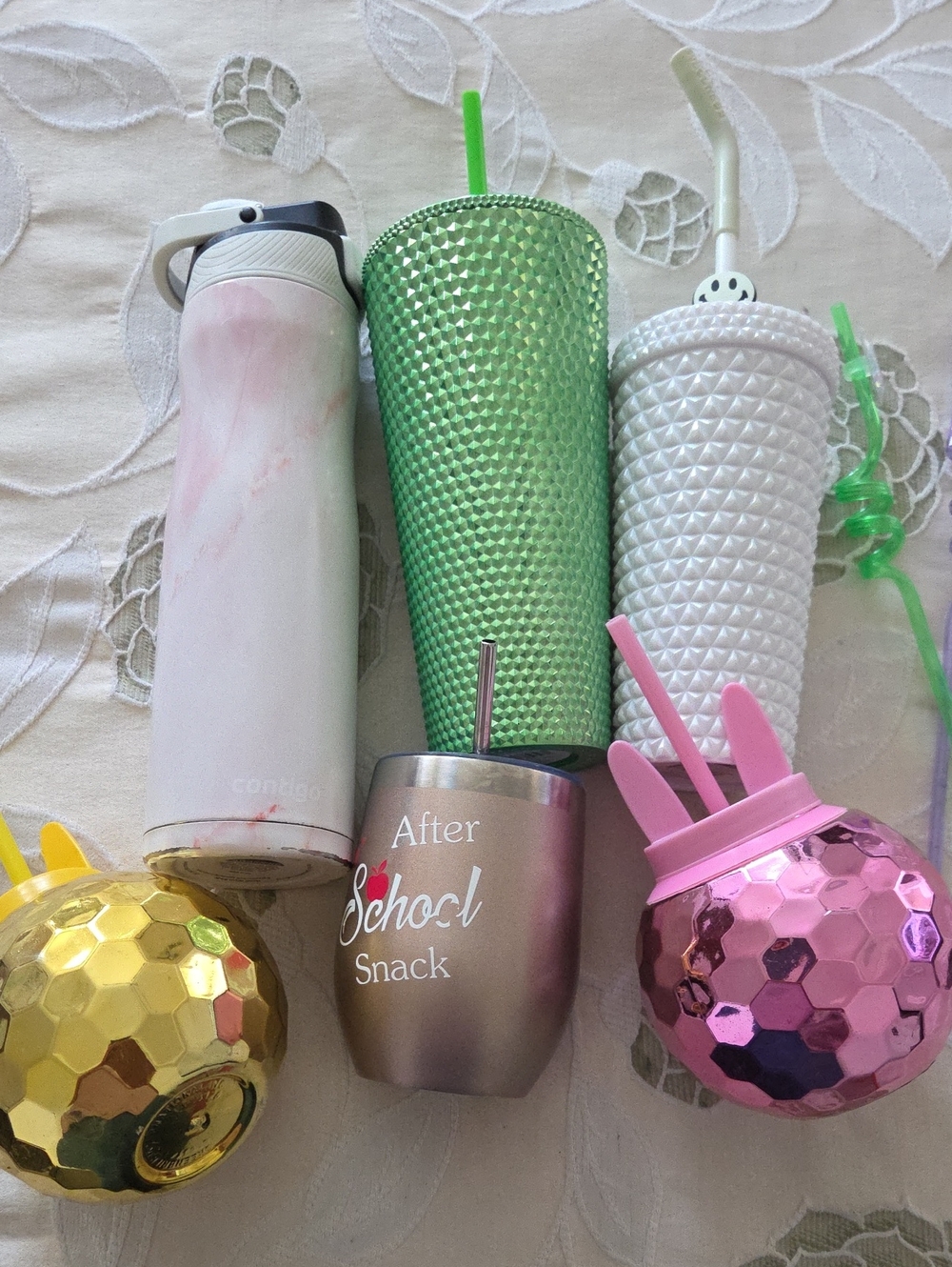 Assorted Metallic & Textured Drink Tumblers - Pink, Green, White, Gold
